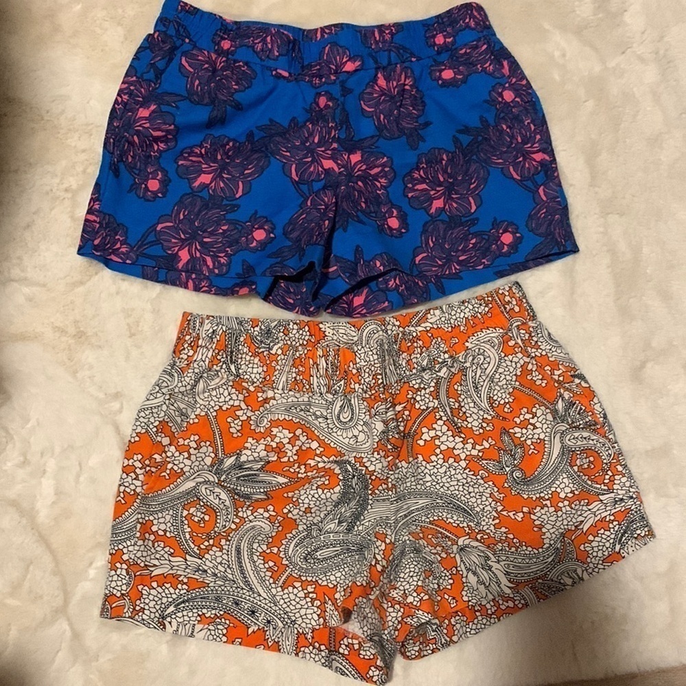 J. Crew (2)Shorts Cotton and Linen Blend Floral Elastic Waist Shorts size 2